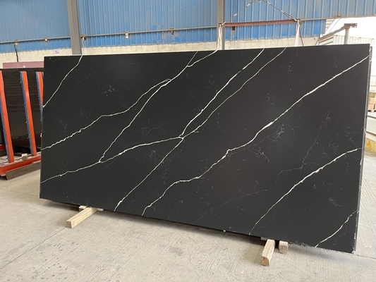 White Vein Calacatta Quartz Stone Black Marble Slab Counter Top Countertop Untuk Meja Dapur