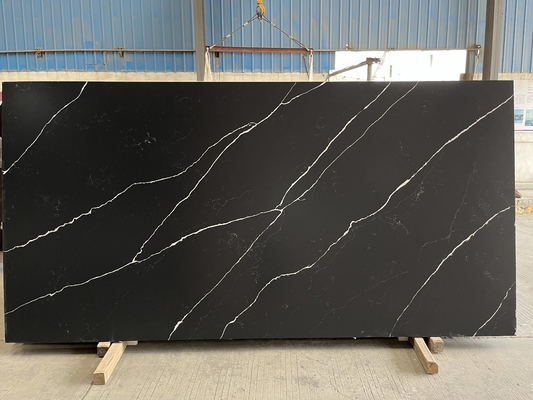 White Vein Calacatta Quartz Stone Black Marble Slab Counter Top Countertop Untuk Meja Dapur