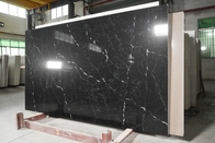 SGS Black Calacatta Artificial Quartz Stone Kitchen Countertop Tahan Panas