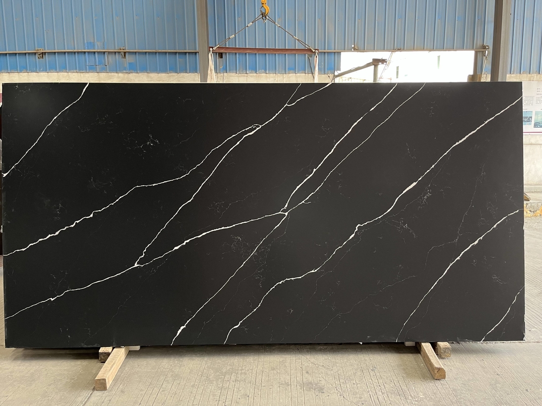 White Vein Calacatta Quartz Stone Black Marble Slab Counter Top Countertop Untuk Meja Dapur