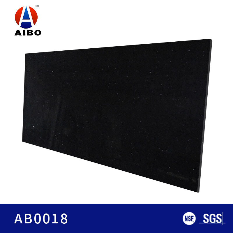 18 MM Shiny Black Artificial Quartz Stone Home Worktop Material