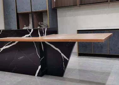 Meja dapur kuarsa hitam Solid buatan batu Worktop tahan panas